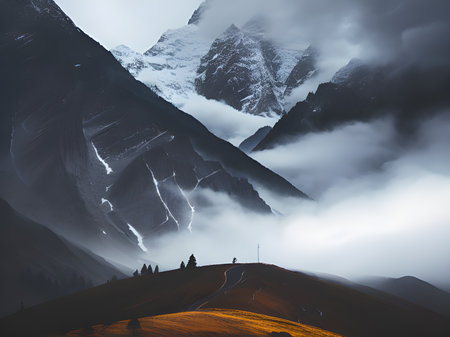 beautiful mountain and cloudy with rainの素材