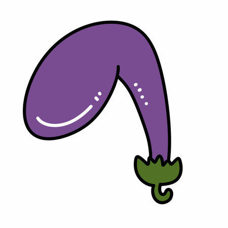 purple eggplant cartoon on white backgroundの写真素材