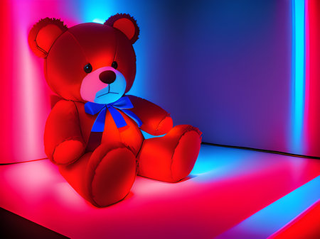 cute teddy bear on red and blue backgroundの素材