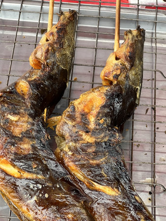 Catfish were grilled and laid down on trayの写真素材
