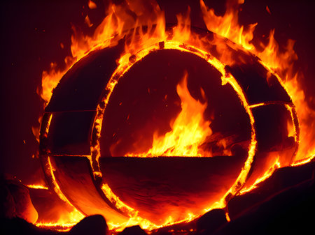 burning wooden log with flamesの素材