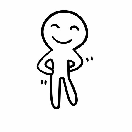 line drawing cartoon character on white backgroundの写真素材