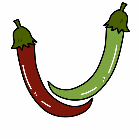 red and green chili cartoon on white backgroundの写真素材