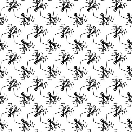 seamless black pattern with black and white insectsの写真素材