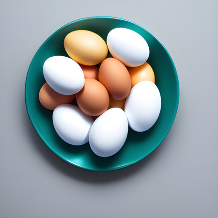 eggs in bowl on white backgroundの素材