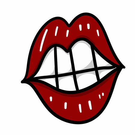 Lips kiss cartoon on white backgroundの写真素材
