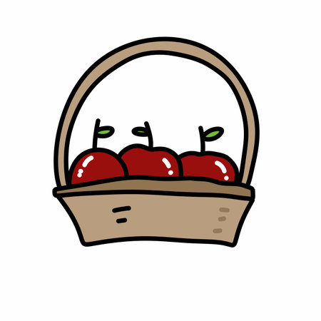 basket with apple doodle iconの写真素材