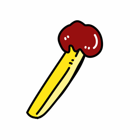 cartoon potato chip with red sauce on a white backgroundの写真素材