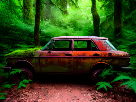 old car in the forestの素材