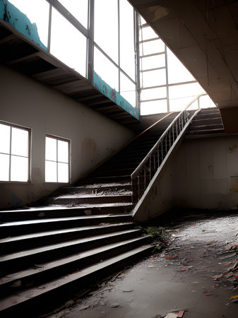 an abandoned building in an old factoryの素材