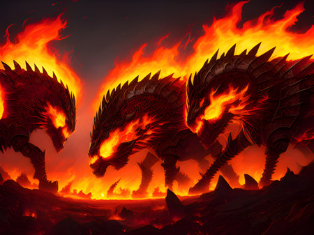 fantasy monster with fire in the hellの素材