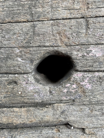 old wood background with a hole in cracksの写真素材