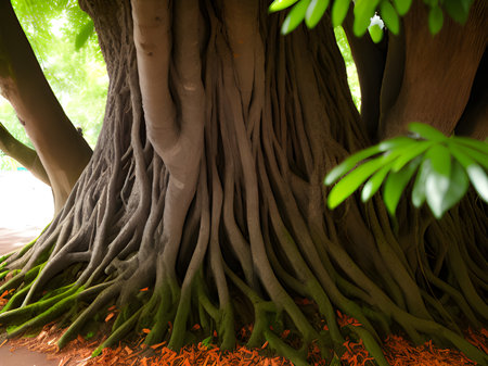big banyan tree and roots in a parkの素材