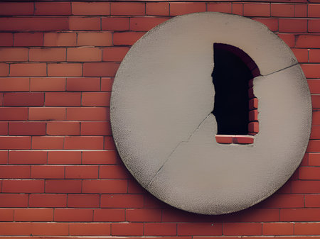 red brick wall with big holeの素材