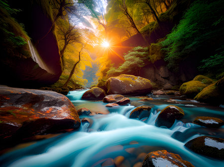 beautiful waterfall in the forestの素材