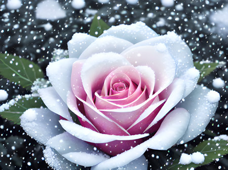 beautiful winter pink flower with snowの素材