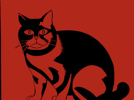 red and black of cute cat cartoonの素材