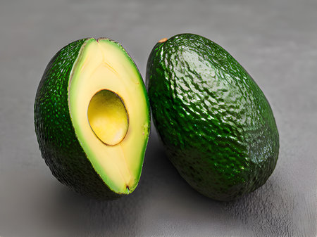 fresh green avocado on grey background.の素材