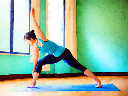 young woman practicing yoga in the gym. watercolor styleの写真素材
