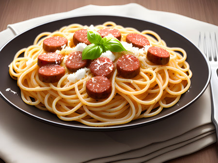 spaghetti with sausage and cheeseの素材