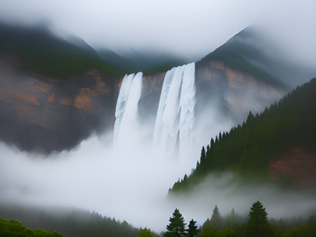 beautiful waterfall in the mountainsの素材