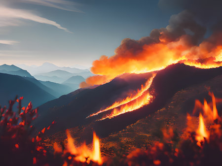 fire burning in the mountainsの素材