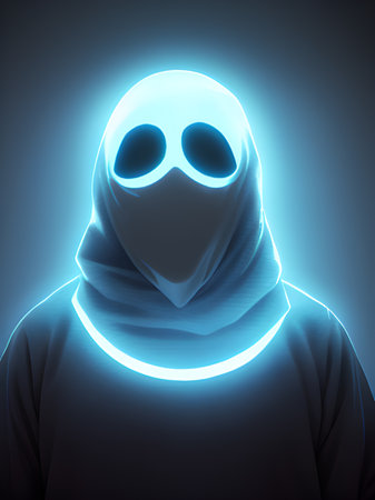 digital composite of white hooded man , hacker ghost monsterの素材