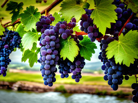 red grapes on the vineyard.の素材