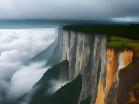 view of a cliff and fogの素材