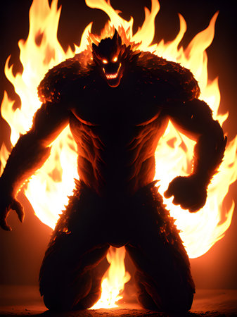 fire monster in dark hellの素材