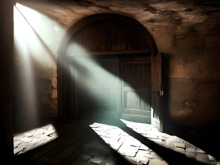 dark room with old doorの素材