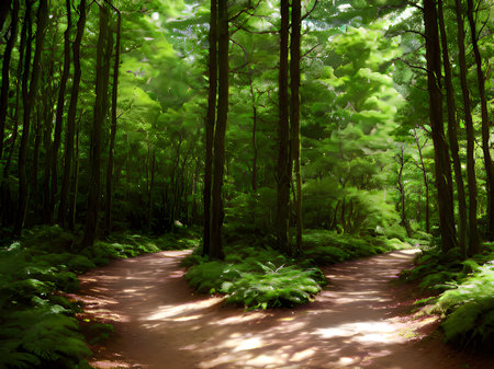 path through the green forestの素材