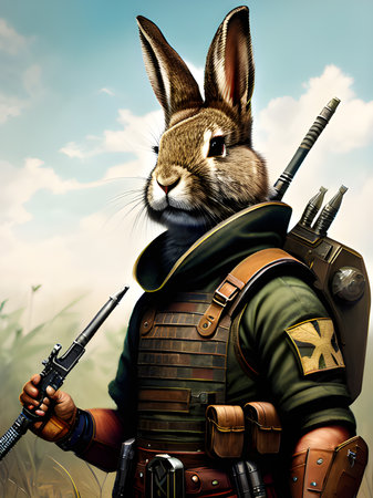 rabbit warrior in the fieldの素材