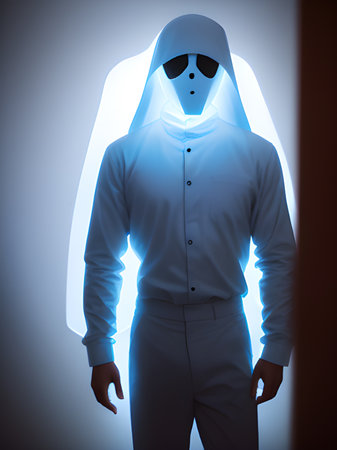 ghost man with a white background in the lightの素材