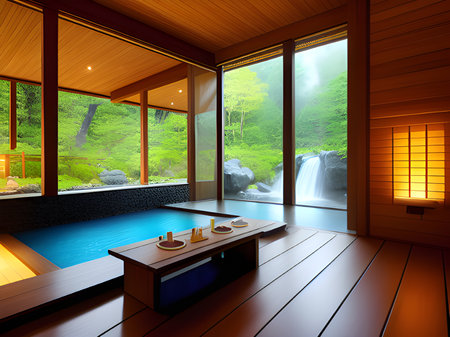 close up wooden room and poolの素材