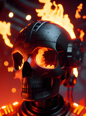 robot with a fire in the hellの素材