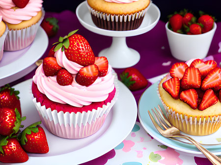 cupcakes with strawberries and chocolateの素材