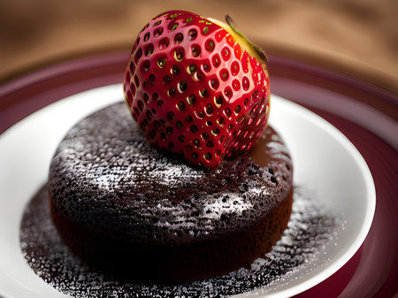 close up chocolate cake with strawberriesの素材