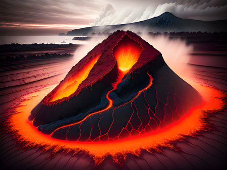 lava volcano in the nightの素材