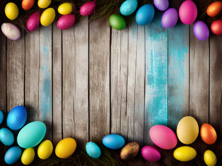 easter eggs on the tableの素材