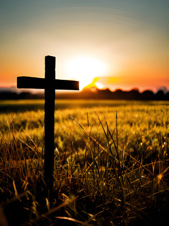 silhouette of a cross in a fieldの素材