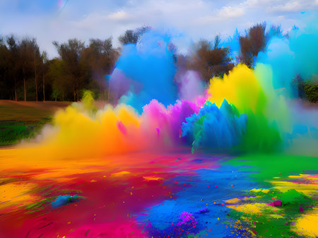 rainbow colored powder in the skyの素材