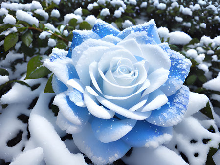 beautiful rose flowers  with snow in the gardenの素材