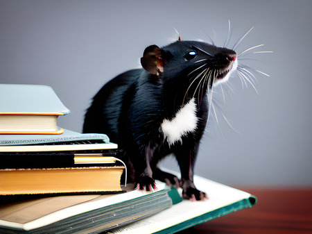 rat on a book on a dark backgroundの素材