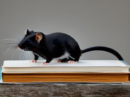 rat on a book on a dark backgroundの素材