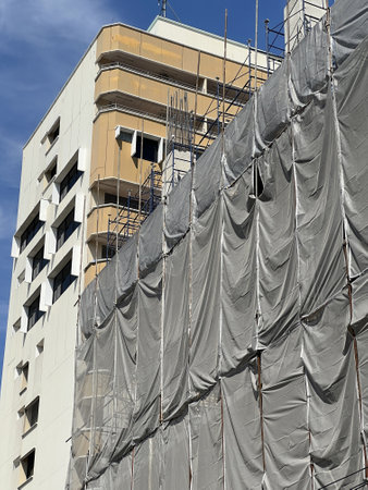 close up building under construction, scaffoldingの写真素材