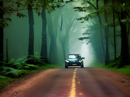 car in the nature forestの素材