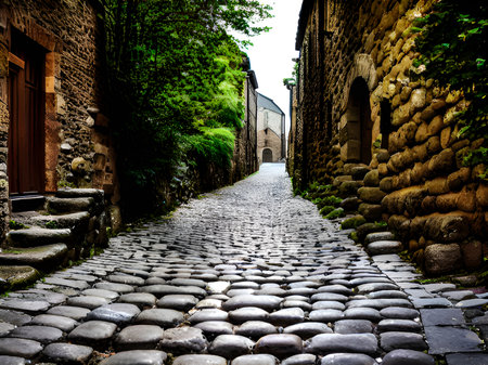 street in the historic town of cobble, cobbled roadの素材