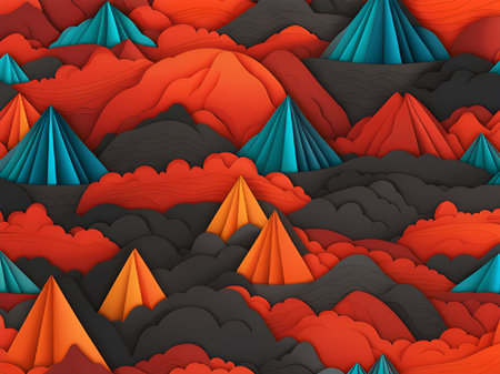 mountain peak with red paper cut. 3d rendering.の素材