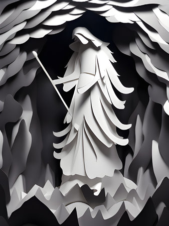 angel in a black background , paper cut styleの素材